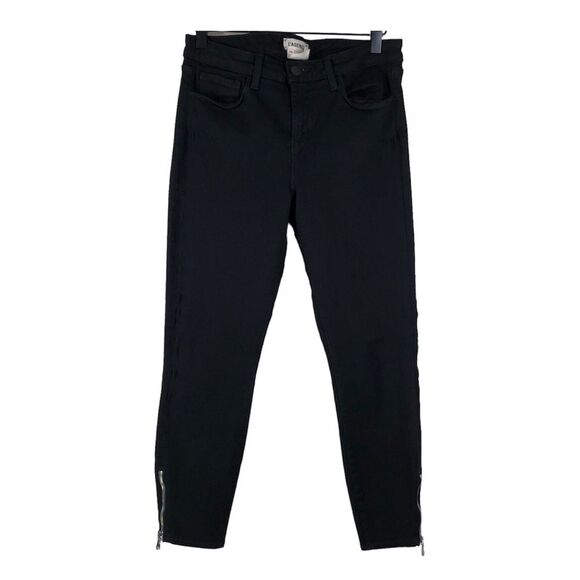 L’AGENCE Emmanuelle Black Cropped Skinny Jeans Ankle Zipper 28 - Picture 1 of 8